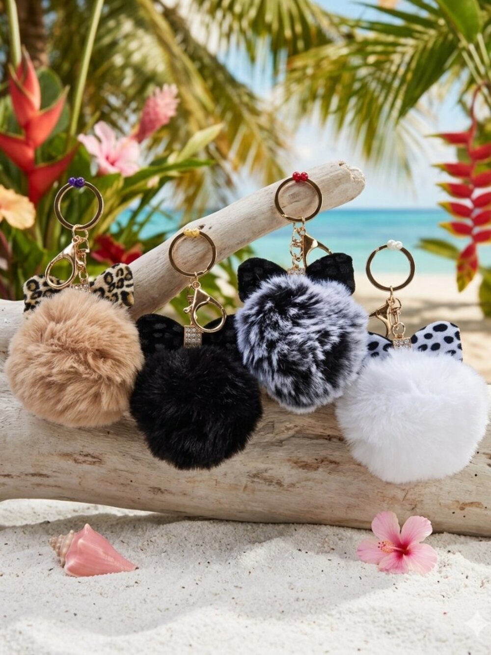 Faux Fur Pom Pom Keychain with Ear Accents